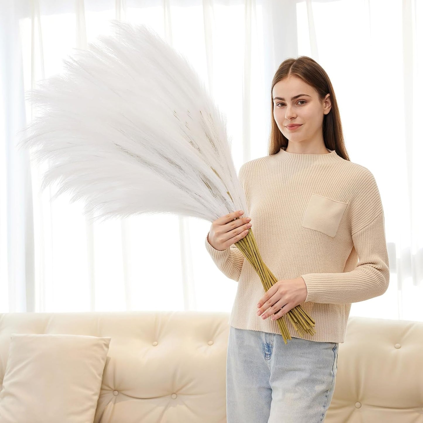 10 Pcs 39''/3.2FT Faux Pampas Grass Decor, Large Tall Fluffy Artificial Fake Flower, Bedroom Decor Boho Decor Pompas Floral for Vase Filler Farmhouse Home Wedding Decor (Blue)
