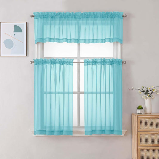 Chyhomenyc Sheer White Valances for Windows 2 Pack, Small Window Curtains for Living Room Bathroom Cafe Laundry Basement, Modern Top Dual Rod Pocket Voile Curtain, 42W x 14L inches, White - Colors A