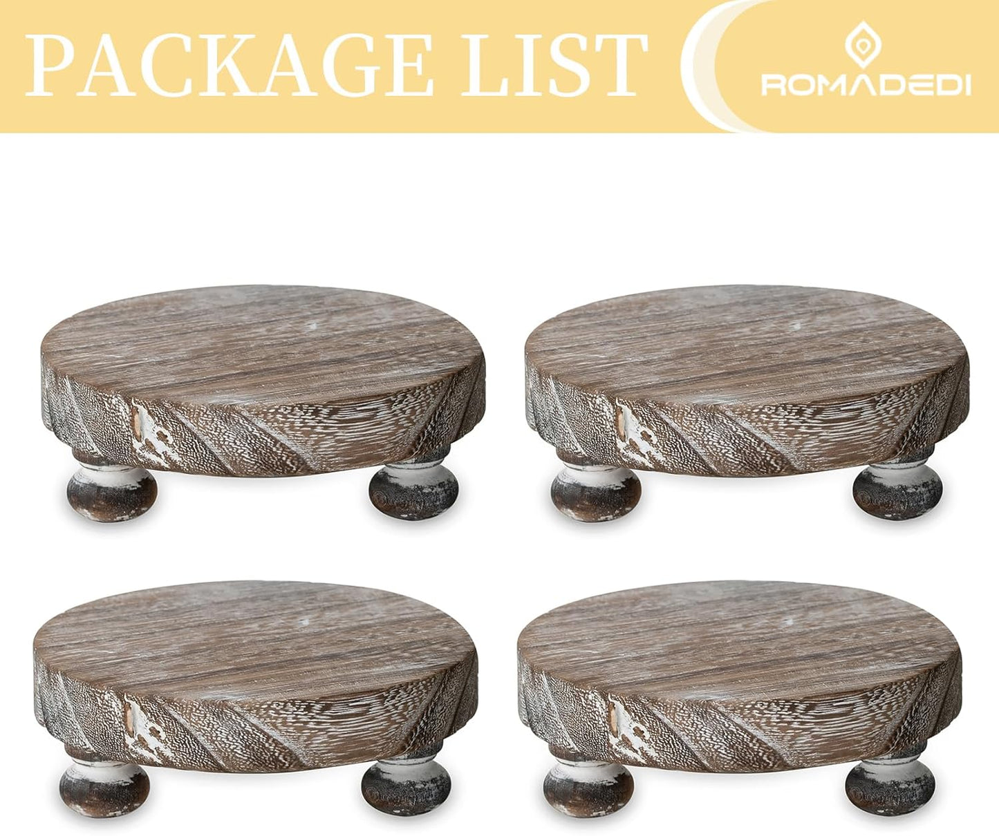 Romadedi Farmhouse Wood Riser for Display- 2 pcs Rustic Decor Mini Wooden Pedestal Decorative Round Tray for Home Table Bathroom Counter Shelf Kitchen, Brown
