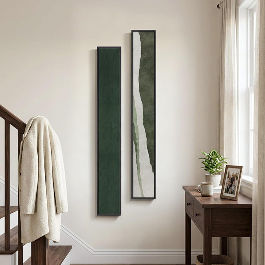 Long Narrow Framed Neutral Abstract Vertical Wall Art Set, 2 Piece Modern Canvas Prints Paintings Artwork for Walls, Beige and Brown Minimalist Pictures for Hallway Entryway Living Room Bedroom Decor