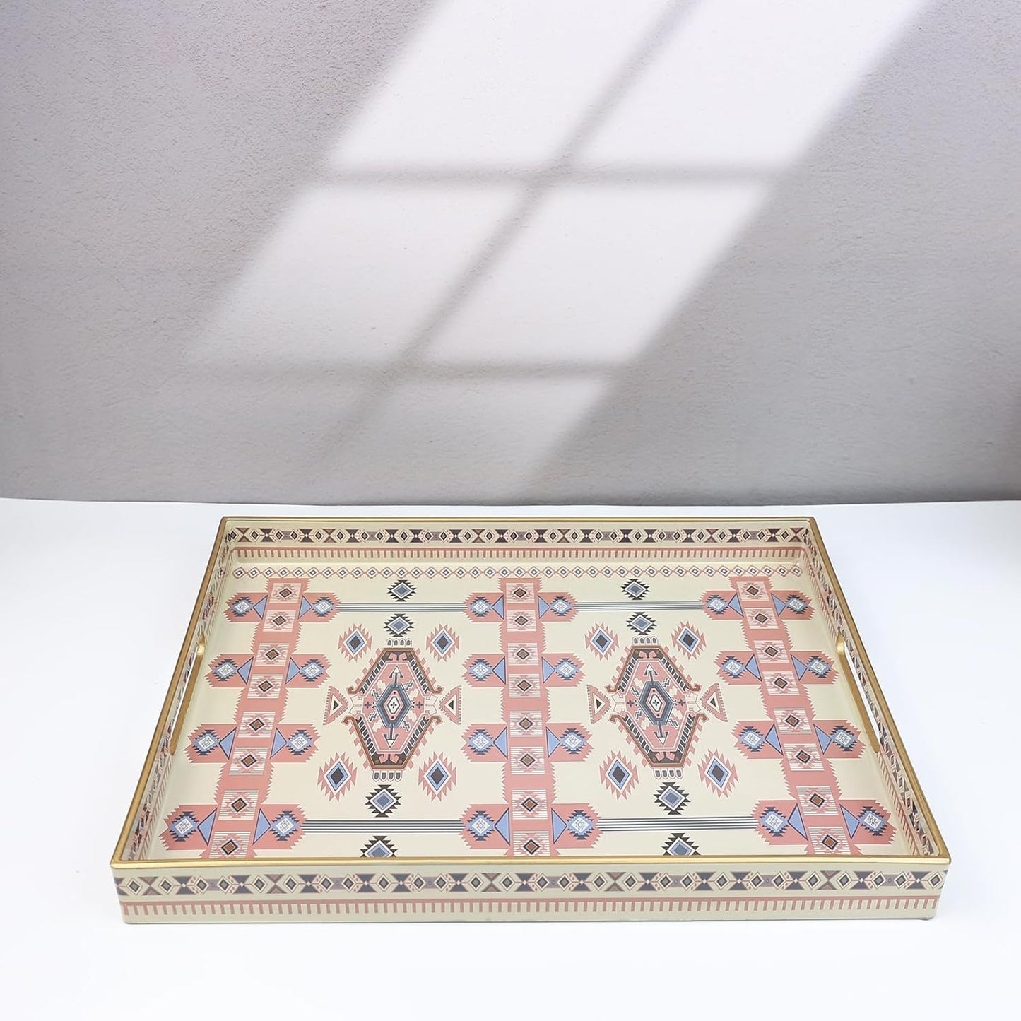 Spsyrine Serving Tray with Handles, Plastic Decorative Tray for Coffee Table, Living Room, Home Decor, Dianthus