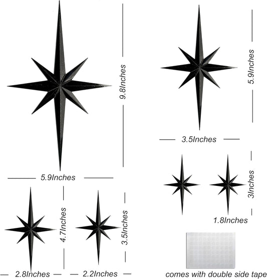 Stylor Mid Century Modern Decor, Gold Mcm Retro 3D Star Art Wall Sculpture, Plastic Starburst Decor, Vintage Celestial Whimsigoth Home Decor Accent. (Set of 6)