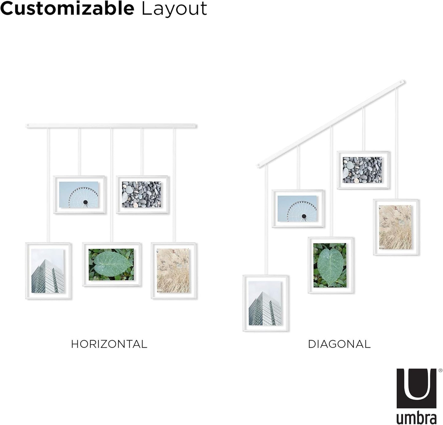 Umbra Exhibit Picture Frame Gallery Set, Adjustable Wall Collage Displays Nine Photos (Four 5x7" and Five 8x10"), Set of 9, Black