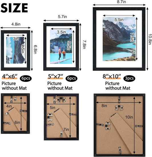 Fixwal Picture Frames Set, Gallery Wall Frame Set Picture Frames Collage 15 Pack for Wall or Tabletop with 8x10 5x7 4x6 Frames, Soft Earth Tones