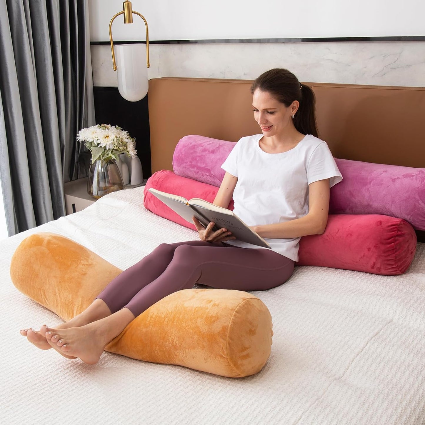1 MIDDLE ONE Body Pillow for Adults, Bolster Pillow with Removable Velvet Cover, Long Round Cervical Roll Pillow, 47 x 7.87 Inches, Grey