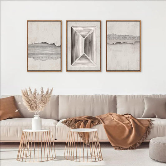 CHDITB Modern Abstract Framed Canvas Wall Art Set, Minimalist Wall Decor, Neutral Pastel Illustration Artwork Vintage Aesthetics Painting, Large 3 Piece Art Prints for Living Room, Bedroom 24"x36"x3 - Colors B