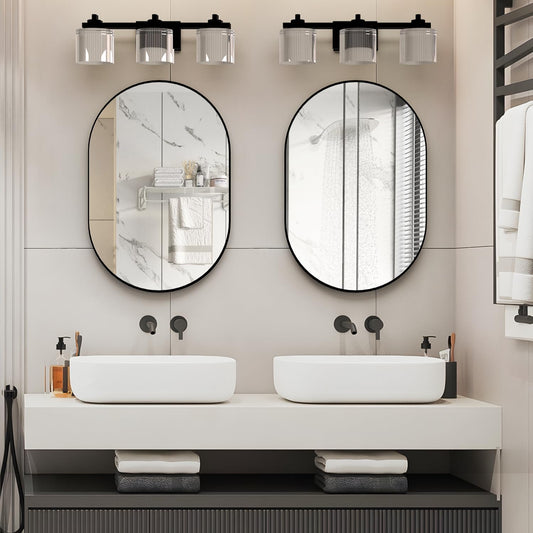 Oval Bathroom Mirror Capsule Wall Vanity Mirror, 2 Pieces 20"x30" Pill Mirrors Wall Mounted Mirror, Large Modern Mirror with Gold Metal Frame, Decor for Entryway, Bedroom, Living Room