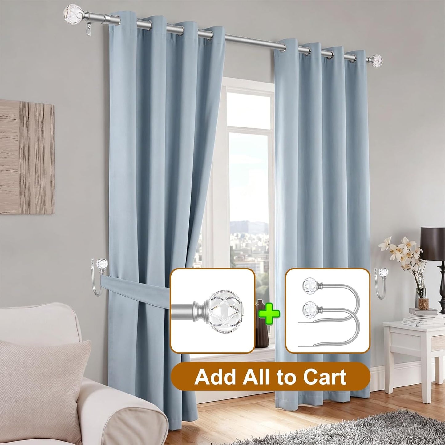 KAMANINA Curtain Holdbacks 2pcs, Gold Curtain Tiebacks, Window Curtains Hooks for Wall, Decorative Holders for Drapes with Crystal Finials(5.4" L × 4.1" W)