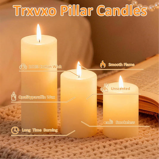 18 Pcs Ivory Pillar Candles Bulk Set,3 Different Lengths 2 x 3/4/6 Inch (6 Each),Hurricane Candles,Dripless Unscented Smokeless,Gives You a Better Atmosphere When Organizing an Event Party.