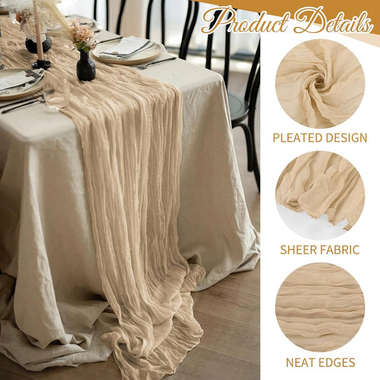10 Pack Beige Cheesecloth Table Runner 17x108 Inch Boho Gauze Cheese Cloth Table Runners for Wedding Party Baby Shower Birthday Home Decor
