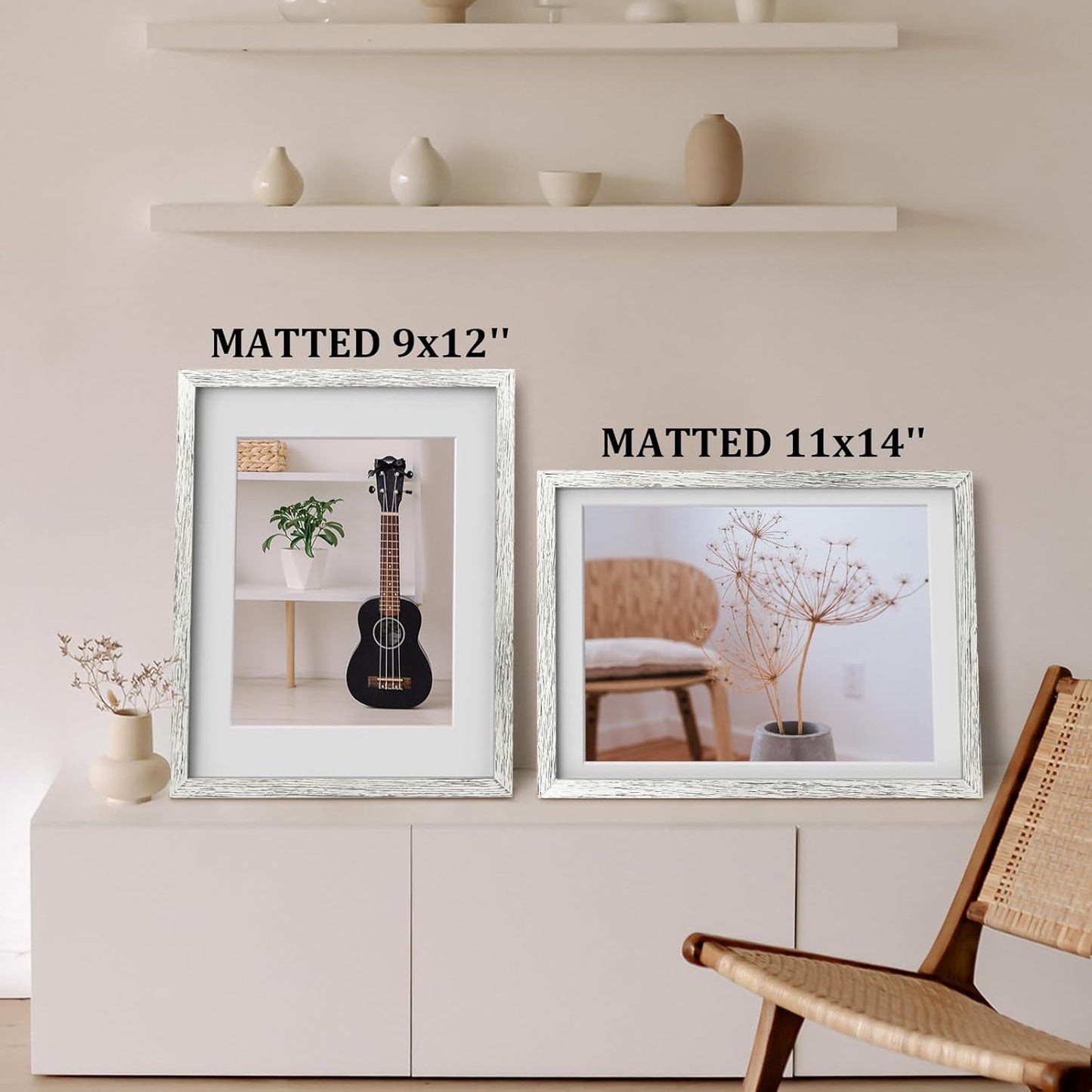 Egofine 12x16 Picture Frame Black, Covered by Plexiglass Made of Solid Wood, Display Pictures 9x12 and 11x14 with Mat or 12x16 Without Mat, for Wall Mounting Photo Frame - Colors B