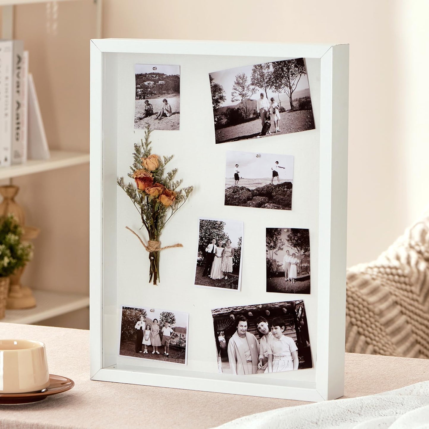 8x10 Deep Shadow Box Picture Frame Display Case with Linen Back and Stand,Real Glass Black Shadow Memory Box Frame 8x10 for Flower Baby Pet Wedding Photo Art Craft Memorial Wall Decor Gift