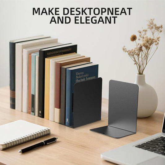 Book Ends, 2 Pieces Metal Bookend for Shelves, Bookends for Heavy Books, Book Holders for Shelves, Desk Organizers, Book Dividers for Office, School, Bookstore, Home