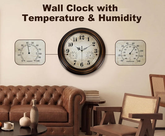 Vintage Wall Clock 13 Inch Quartz Silent Non-Ticking Analog Clock Battery Operated Rustic Round Decorative Clock for Living Room Kitchen Home Office Classroom