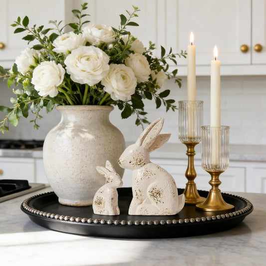 DN DECONATION Golden Polyresin Bunny Decor Rabbit Figurines, Easter Bunny Statue Set of 3 for Spring Tabletop Decor