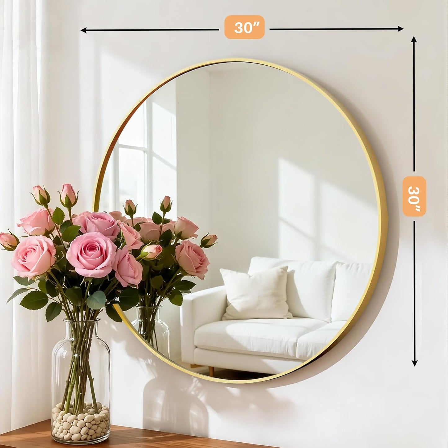 Bathroom Mirror for Wall, 24 Inch Round Mirror, Matte Black Metal Framed Circle Vanity Mirror for Bathroom Bedroom Living Room Entryway, Anti-Rust, Tempered Glass, Hanging or Leaning