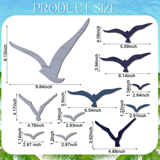 Wesiti 11 Pcs Wooden Seagull Wall Decor Nautical Theme Beach Coastal Art Small Seagull Sea Birds Wall Decor Ocean Adhesive Sculpture Vintage Ornaments for Home Bathroom(Brown Blue White)