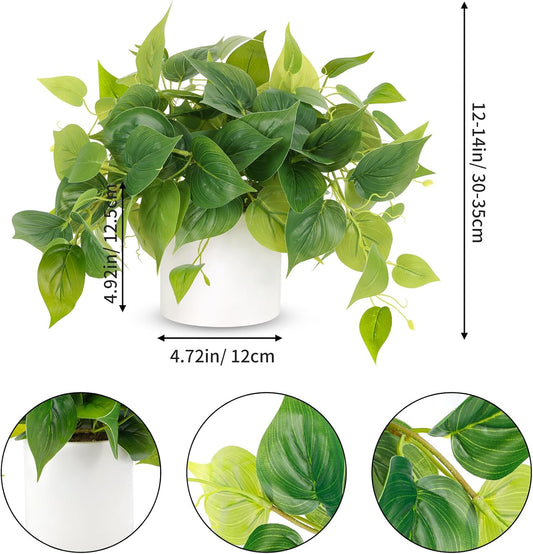 JPSOR Faux Plants Indoor, Pothos Small Fake Plants for Home Decor Indoor Fake Potted Plant Artificial Plants for Living Room Shelf Home Office Decor(White Ceramic Pot)