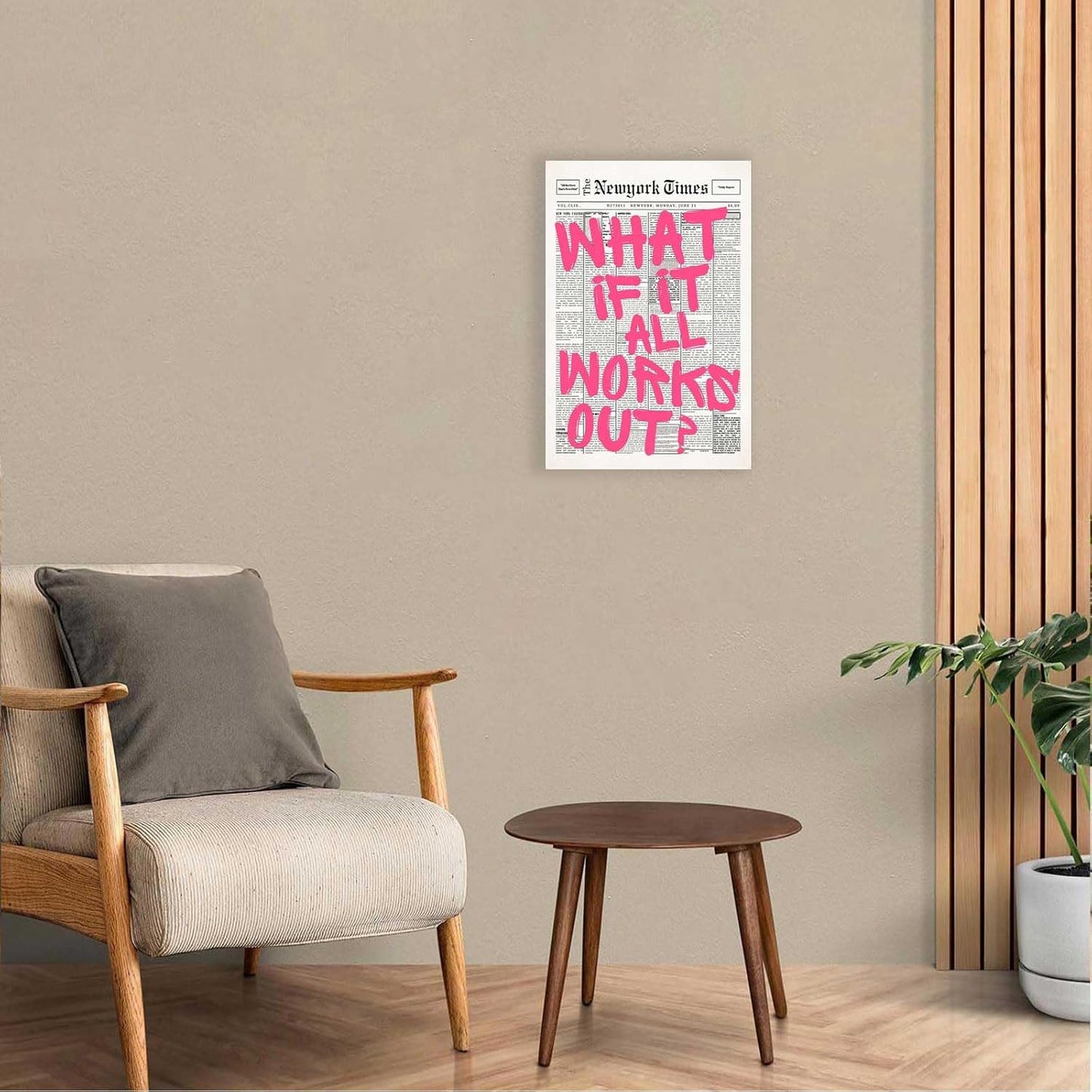 Retro Black And White Newspaper Poster What If It All Works Out Canvas Wall Art Positive Affirming Quote Minimalist Prints Painting For Home Bedroom Dorm Wall Decor 12x16in Unframed