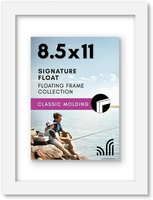 Americanflat 12x18 Floating Picture Frame with Polished Crystal-Clear Glass - Use as 8x10 Picture Frame or Display 5x7 Photo - Signature Float Collection - Photo Frames for Wall Display - Black