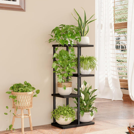 Bamworld Plant Stand Indoor, Corner 4 Tier Metal Plant Shelf for Multiple Plants, Tiered Flower Pot Stands for Patio Garden Balcony Living Room Bedroom, Brown