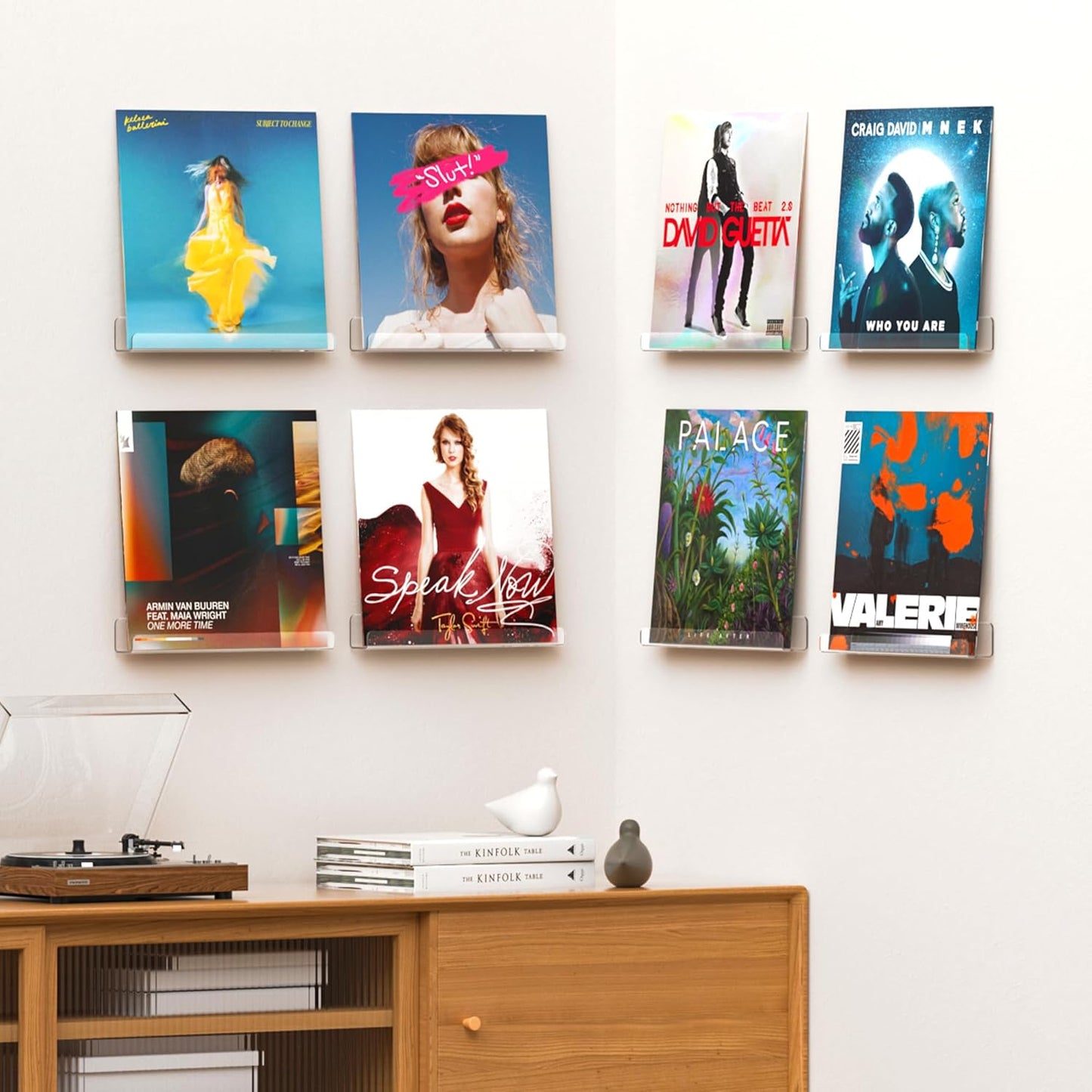 upsimples 8 Pack Vinyl Record Wall Mount Shelves, 12" Vinyl Holder for Album Record Storage & Display, Clear Acrylic Floating Shelves for Wall Decor, Kids Bookshelf, Magazine Rack, Picture Ledge