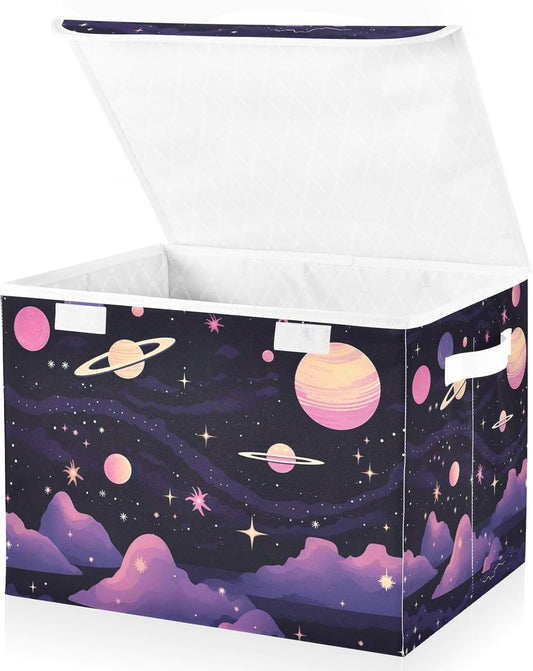 Vintage Colorful Herbs and Wild Flowers Floral Storage Bins with Lids and Carrying Handle,Foldable Storage Boxes Organizer Containers Baskets Cube with Cover for Home Bedroom Closet Office - Colors A