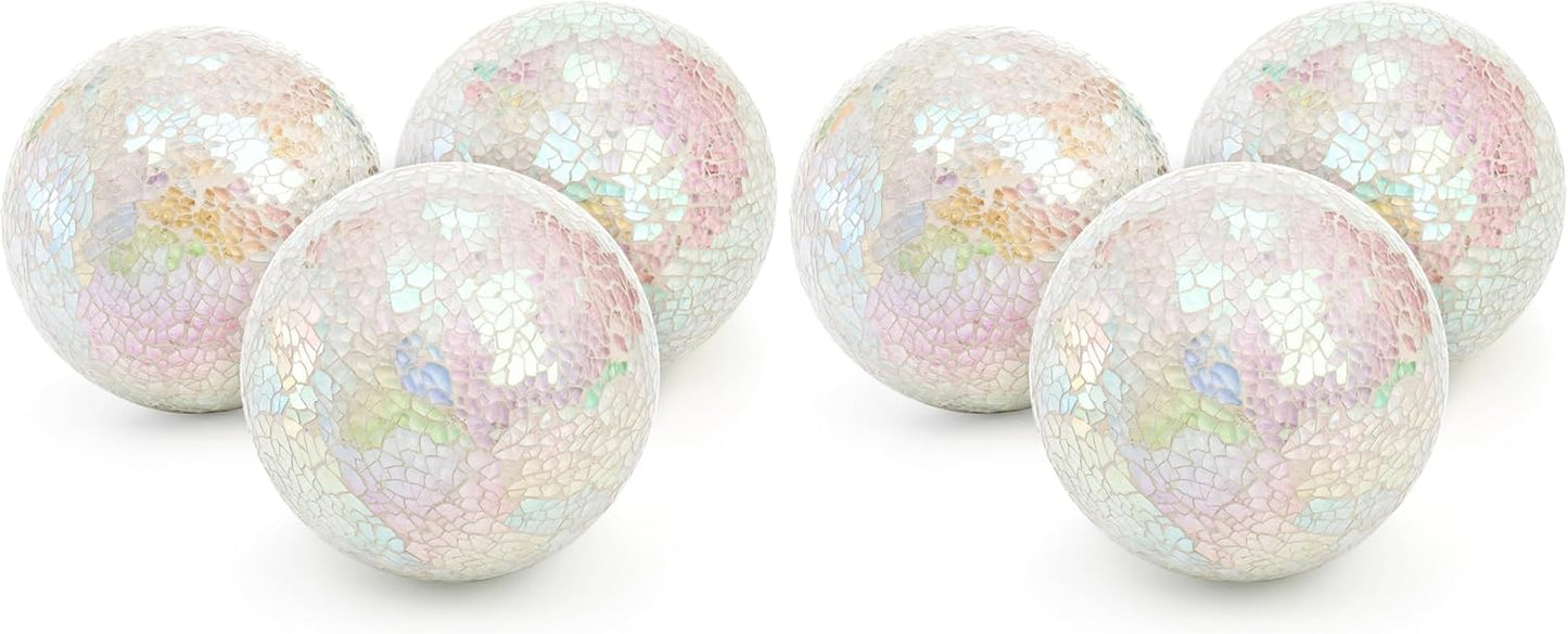 TOPZEA Set of 3 Decorative Balls, 4 Inch Glass Mosaic Orbs Sphere Bowl Fillers, Coffee Table Centerpiece Ball Ornaments for Living Room, Christmas, Holiday Party, White Home Decor