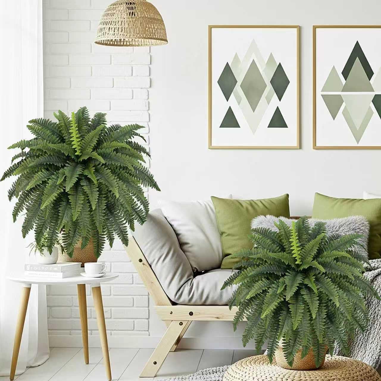 FOREST PRINCE 35" Ferns Artificial Bush Plants Large, 2 Artificial Boston Ferns with 39 Fronds for Outdoors Home Decor