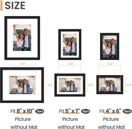 upsimples 19 Pack Picture Frames Collage Wall Decor for Mounting or Tabletop Display, Photo Gallery Frame Set for Family, Multi Sizes Including 8x10, 5x7, 4x6, Brown