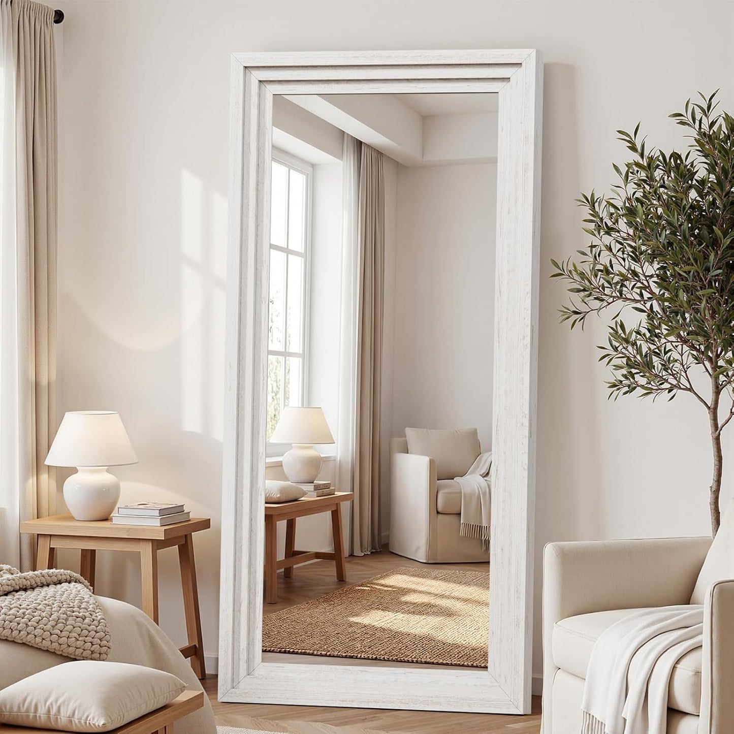 Full Length Mirror 71"x30", Large Solid Wood Frame Floor Mirror, Leaning Floor Mirror, Stable Frame, Shatterproof Glass, Modern Classic Style for Bedroom, Living Room, Entryway