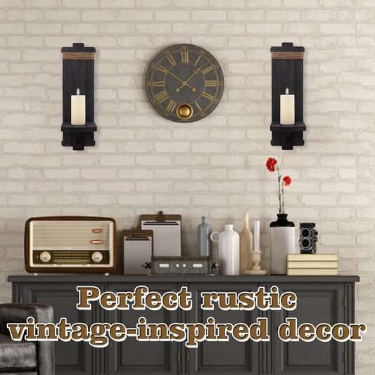 Farmhouse Wall Decor Candle Sconces - 2 Pcs Vintage Rustic Handmade Wooden Wall-Mount Candle Holders for Bedroom Living Room Bathroom Home Hanging Art Decorations Accessories Gifts, Brown