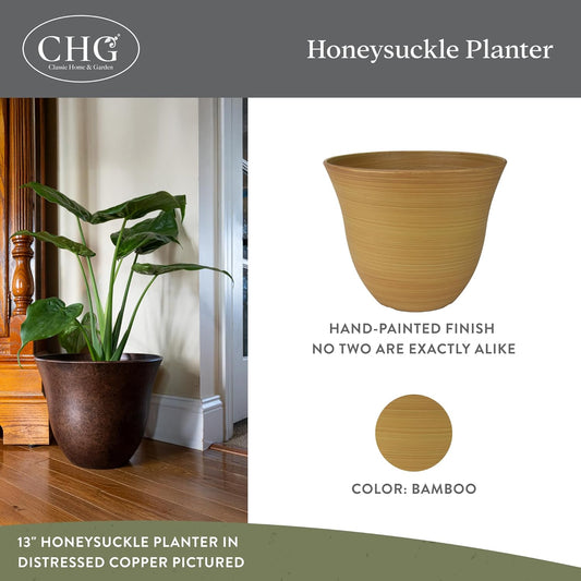 Classic Home and Garden Honeysuckle Resin Planters - Lightweight Indoor & Outdoor Plant Pots - UV-Resistant Plastic Flower Pots - Pot Planters for Flowers & Herbs (15" Distressed Copper)