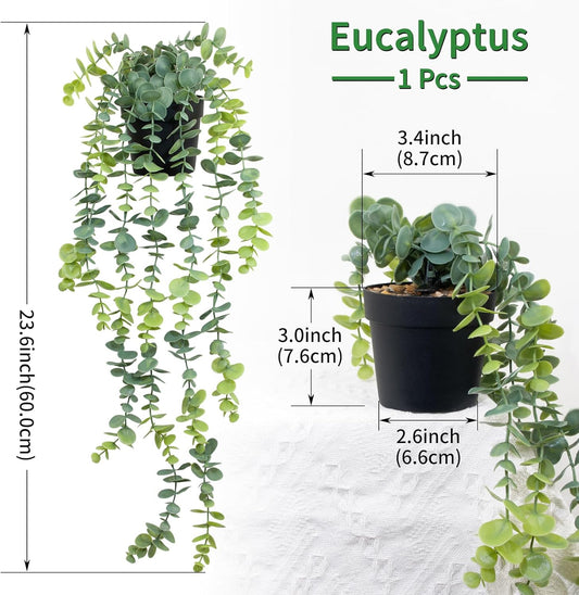 LOYWREE Fake Plants Indoor Artificial String of Pearls Plant in Black Pots, Realistic Green Faux Succulent Hanging Plants for Shelf Decor Desk Home Garden Decorations