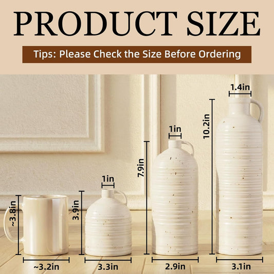 Firehold Ceramic Vase Set of 3, Rustic Home Decor Vases for Modern Farmhouse, White Boho Flower Vases for Shelf, Mantel, Table Decor, Small Decorative Vase for Dried Flowers & Pampas Grass