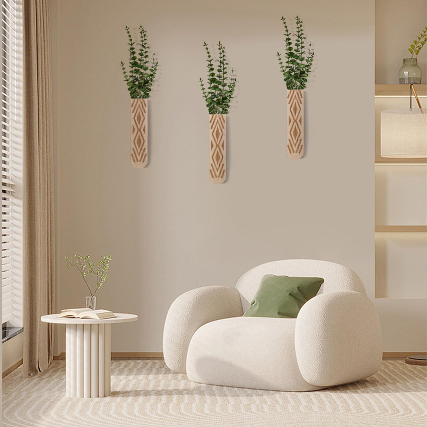 Wooden Wall Planter Set of 4 - Modern Home Decor for Living Room, Bedroom, Bathroom - Walnut Finish Planter for Dried Flowers, Faux Greenery, Indoor Plants