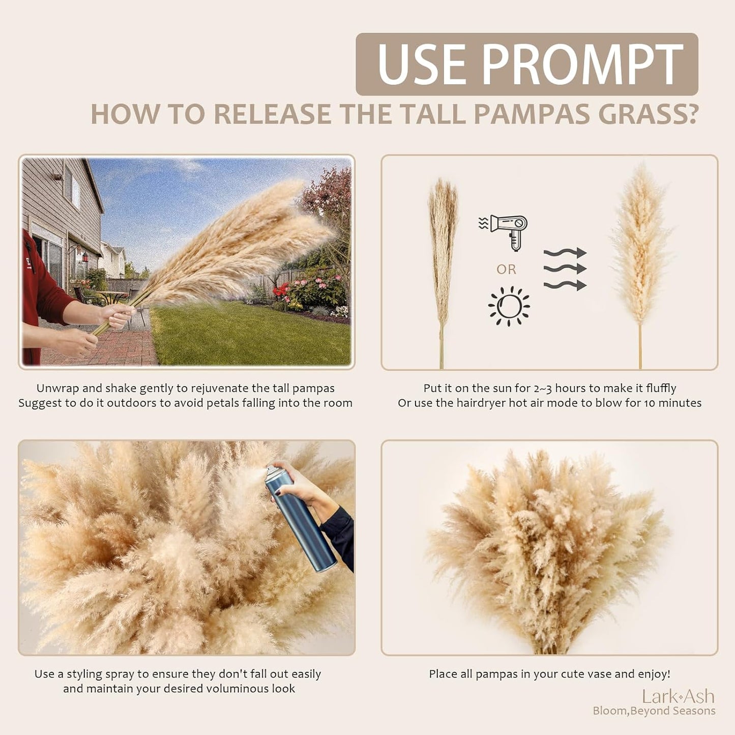 55inch 15pcs Tall Pampas Grass for Floor Vase-Dried Pampas Grass Decor Tall Brown Large Pompas Grass Floral-Long Fluffy Pompas Grass for Living Room,Farmhouse,Entryway,Wedding and Boho Home Decor