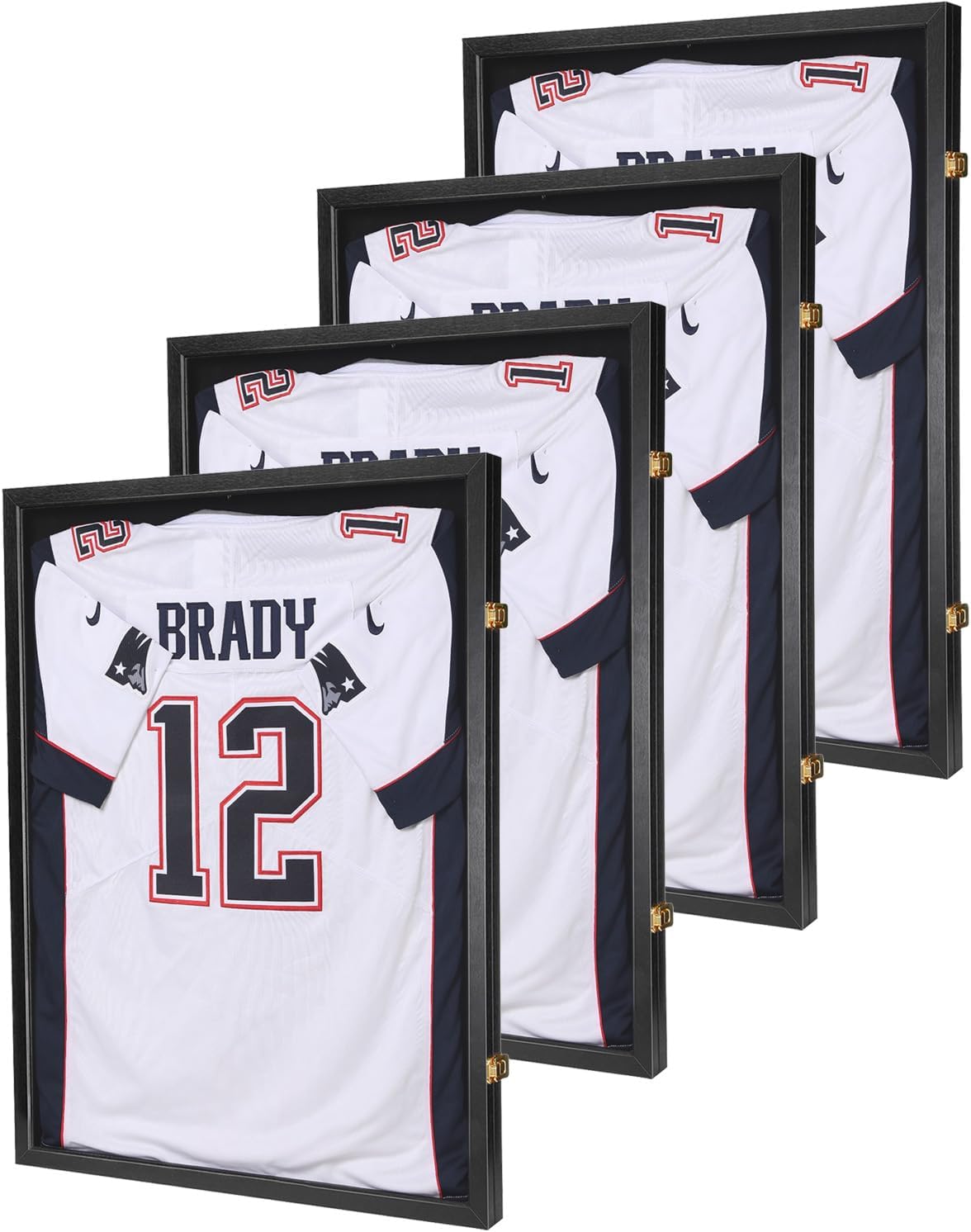 Jersey Wooden Frame Display Case -Shadow Box with 98% UV Protection Acrylic and Hanger for L or XL Baseball Basketball Football Hockey Sport Shirt and Uniform Gifts for Men (Black, 1 Pack)