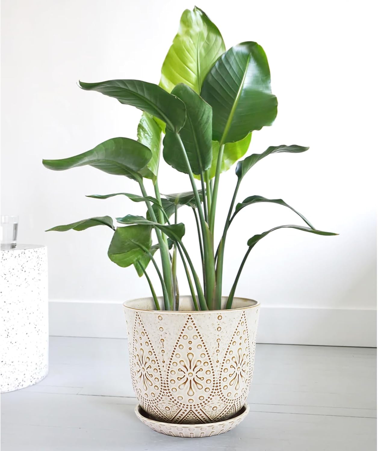 Gepege 6 Inch Beaded Ceramic Planter Set of 2 with Drainage Hole and Saucer for Plants, Indoor-Outdoor Large Round Succulent Orchid Flower Pot (Smoked Gray, Inner-pots not Larger Than 5 Inch)