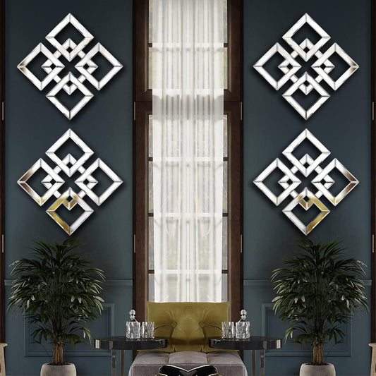 QMDECOR 2 Pack Silver Mirrored Square Wall-Mounted Mirrors Modern Glam Accent Decor for Home