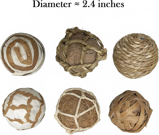 6pcs Decorative Balls for Bowl Centerpiece, 2.4 Inch Orbs Spheres Decor Balls Rattan Wicker Balls for Bowl Fillers, DIY Home Vase Table Decor