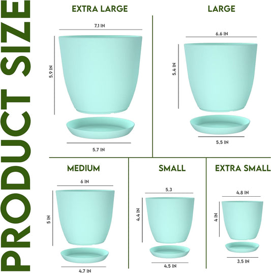 Utopia Home Plant Pots Indoor with Drainage Holes – Set of 5 White Plastic Flower Pots (7/6.6/6/5.3/4.8 Inch) – Modern Planters for Indoor Plants, Room & Office Décor, Great Stocking Stuffers