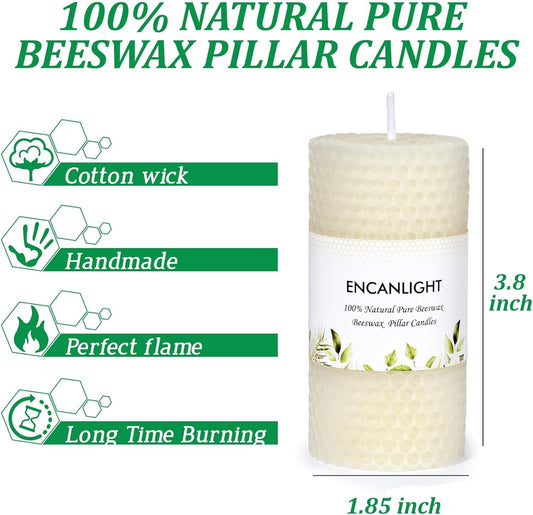 White Roll 2packs Bee swaxs Pillar Candles,Honeycamb Pillar Candle Set of 2 - Dripless and Smokeless,Approx 30 Hours Hurn for Home Decor,Party Wedding, Dinner