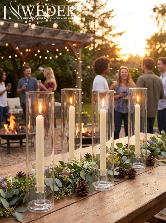 Glass Hurricane Candle Holder: 12" Tall Candlestick Holder Bulk with Cylinder Windproof Cover Set of 6 Clear Taper Candle Holders for Wedding Party Birthday Christmas Decor
