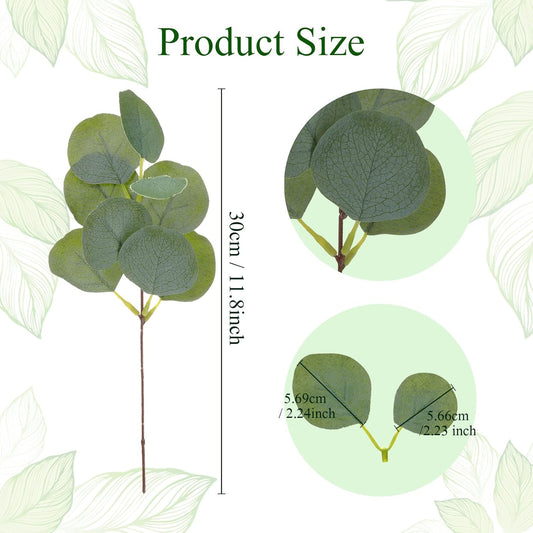 Giegxin 200 Pcs Artificial Eucalyptus Stems Leaves Bulk 11.8 Inches Tall Silver Dollar Eucalyptus Fake Greenery Stems Faux Plant for Floral Arrangement Vase Gray Green Leaves Decor Wedding