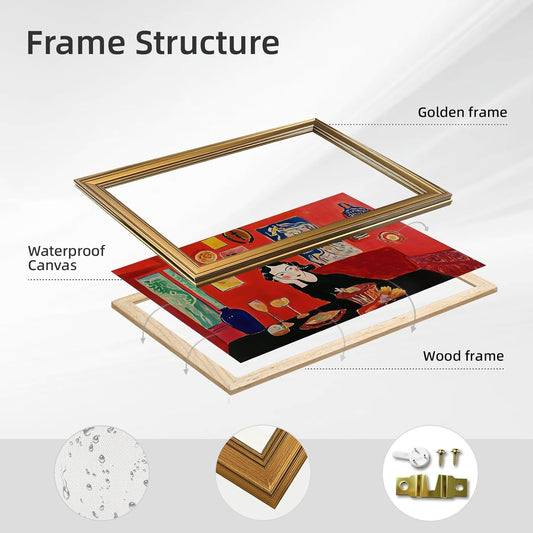 Gold Framed Modern Abstract Woman Wall Art Vintage Mid Century Home Lady Red Poster Colorful Expressionist Feminist Girl Canvas Painting Print Gallery Bedroom Wall Decor 12x16inch
