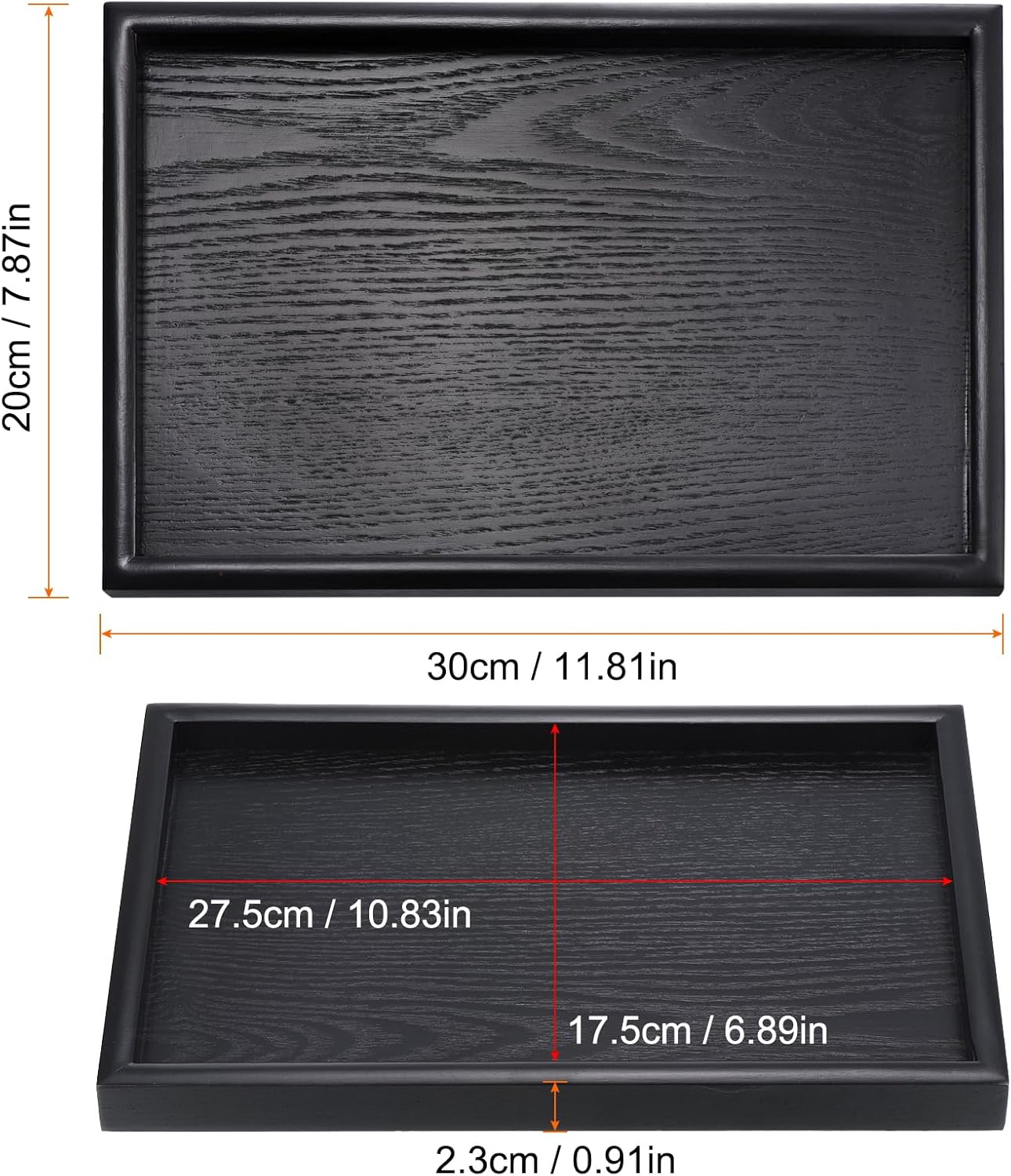 PATIKIL Wood Serving Tray 12x8 Inch Outer Base, Rectangular Decorative Platter for Home Decor Kitchen Table Candle Holder, Black