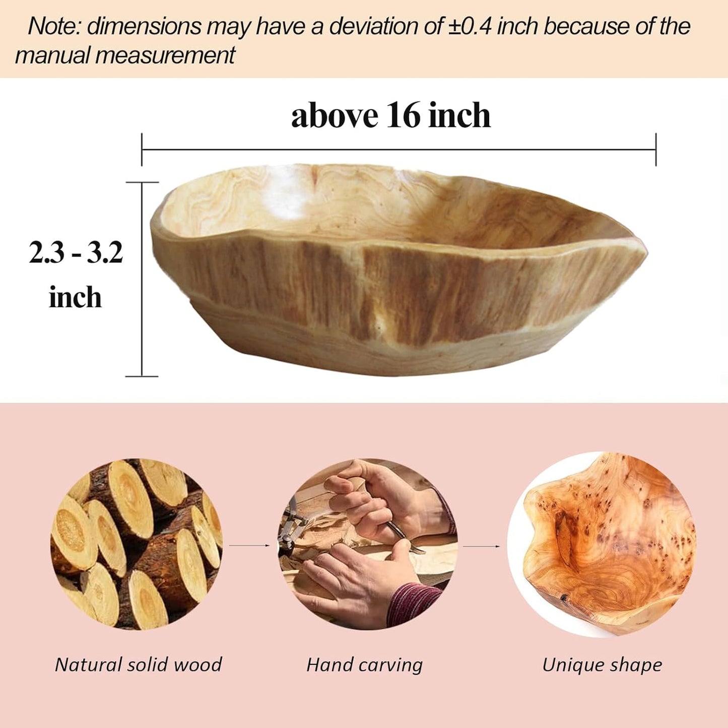 Wooden Bowl Decorative Natural Wood Fruit Bowl, Irregular Creative Wood Bowls, Rustic Hand Carved Candy Snack Keys Serving Bowls for Home Decor (6"-8" Diameter)