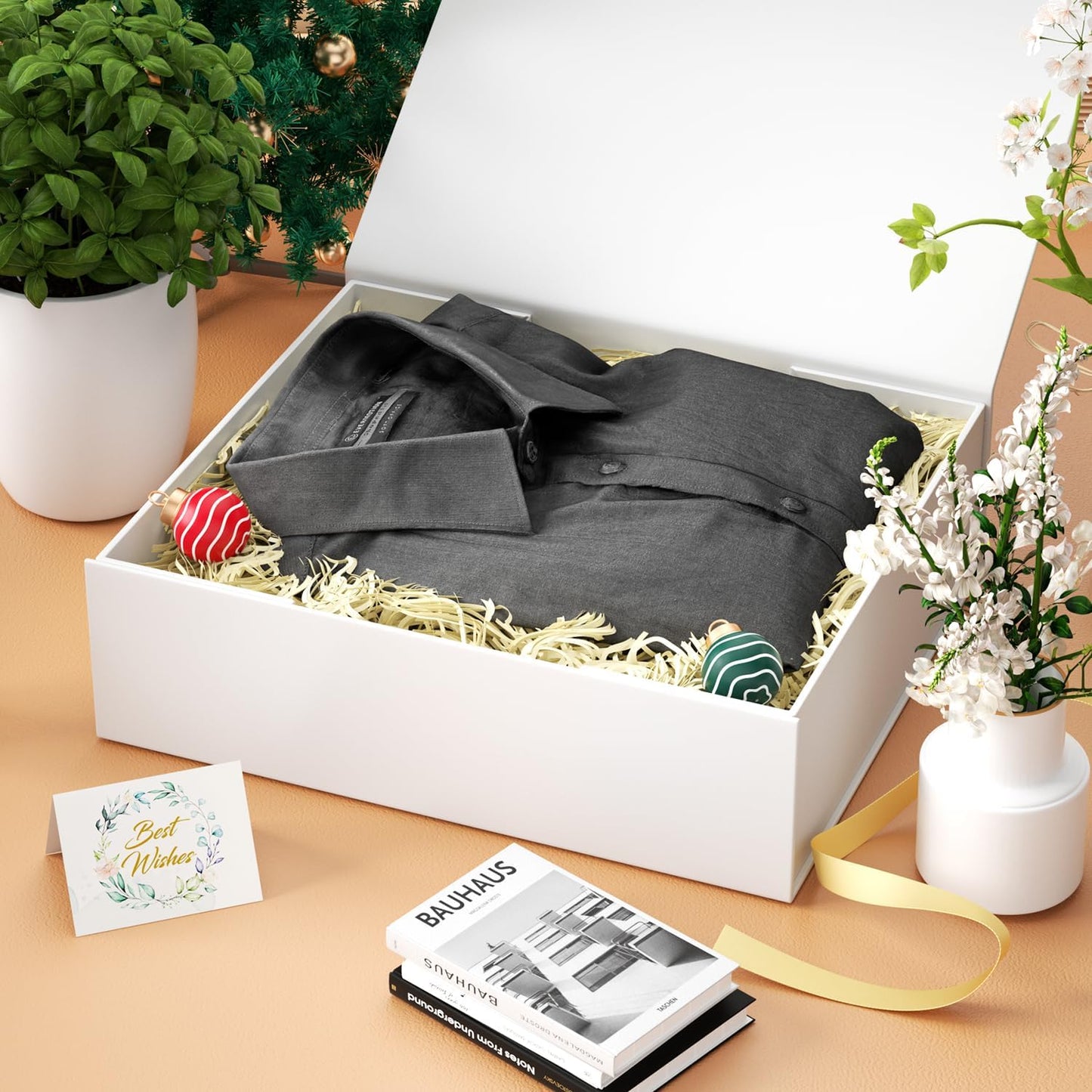 PSHVYM Gift Boxes with Lids, 11.5x7.8x3 In Forest Green Gift Box for Presents Magnetic Closure for T-Shirts, Gloves, Scarves, Books, Baby Clothes, Robes Clothing Gift Wrap, Contains Card, Ribbon