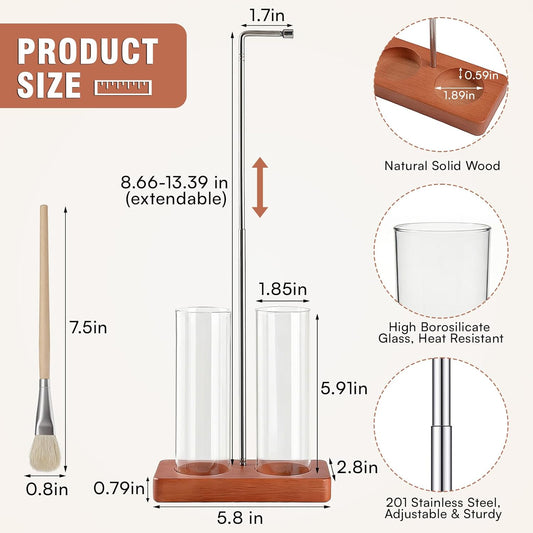 Adjustable Incense Holder for Sticks, 2 in 1 Incense Burner with Glass Ash Catcher, Upside Down Incense Holder with Threaded Lock, Modern for Meditation Yoga Spa Home Decor (Extends 8.7"-13.4")